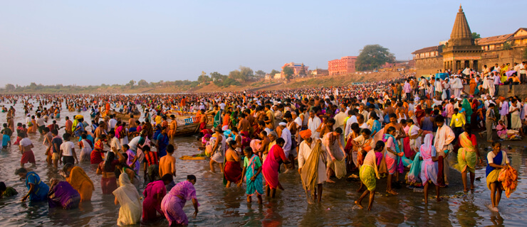Over one million Indians from the state of Maharastra flock to the Pandurpur at the culmination of a pilgrimage from across the state to mark the pilgrimage that Saint Dynashewar made to Pandurpur around 1200 ad. The ceremoney of Ashadh Ekadashi, which is marked by the lunar calendar, usually falls in the height of the monsoon season, after farmers have sown their seeds, and are waiting for weeding.The holy ceremony falls on the 14 July, 2008.